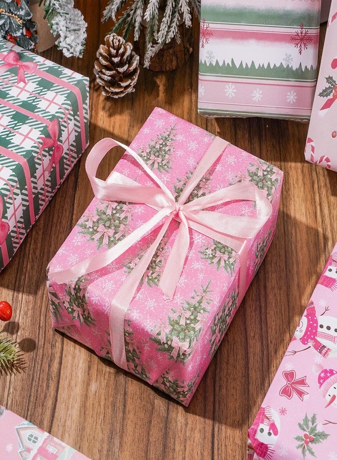 وولاين ورق تغليف هدايا شجرة عيد الميلاد من والين، ١٢ ورقة - ليس لفة - فيونكة رجل ثلج وردية، مقاس ١٩.٧ × ٢٧.٦ بوصة، ورق تغليف هدايا على شكل ندفة ثلجية وعصي حلوى، مطوي بشكل مسطح، مثالي لحفلات عيد الميلاد الشتوية وأعمال يدوية. - Image 5